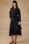 Drawstring Waist Button Closure Modal Dress Black 9452-E - 2