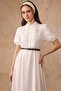 Ruffled Balloon Sleeve Dress with Belt Accessories White 9464-E - 4