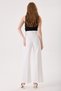 Maternity Wide Leg Adjustable Waist Fabric White Pants with Front Seam Detail - 5