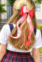 Alice Turkish Flag Red-White Long Tulle Bowknot Hair Clip
