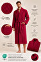 Men's Striped Bathrobe 100% Cotton Certified Şalyaka 1 Piece, Dressing Gown / Burgundy Bathrobe - 3
