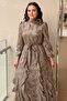 Self-Patterned Ruffled Evening Dress - 3