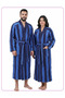 Striped 100% Cotton Bathrobe XL, 380 GSM, Kimono Collar, Soft Absorbent, Belt & Pockets