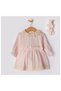 0-2 Years Old Lace Collared Muslin Baby Girl Holiday Dress with Headband Pink 22463 - 2