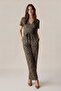 Women's Crepe Jumpsuit with Belt and Zipper - Leopard