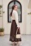 Lace Embroidered Skirt with Elastic Waist -Brown - 3