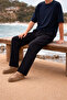 Men's Trend Basic Wide Leg Black Fabric Trousers - 5