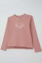 Girl's Pantsuit with Text Embroidery and Bow Detail, Ages 4-8, Dried Rose Color - 8