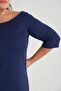 Women's Navy Blue Boat Neck Three-Quarter Sleeve Plus Size Stretchy Crepe Dress - 5