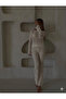 Cream Bohemian Openwork Summer Beach Wear Loose Knitted Suit with Shoulder Detail - 2