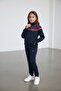 Girl's Elastic Leg Zippered Navy Blue Tracksuit Set - 40006 - 2