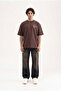 Men's Printed and Embroidered T-Shirt Dark Brown - 4