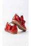 Girl's Strappy Red Patent Leather Bow Orthopedic Ballerinas - 6