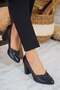 Nala Cross Mesh Women's Heeled Shoes Black Satin - 2