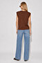 Crew Neck Sleeveless Cotton T-Shirt - Brown - 2