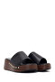 Women's Black Wedge Heeled Slippers 26Sfe475318 - 2
