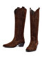 Women's Brown Thick Heeled Suede Leather Cowboy Boots 25Afd152910 - 3