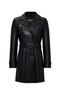 Valeria Women's Black Collar Fur Belt Detailed Leather Coat 25Wge56181M - 3