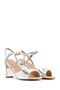 Women's Silver Ankle Buckle Metallic Thick Heeled Sandals 25Sfe466932 - 3
