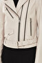 London Women's Beige Biker Leather Jacket 23Wgd5146Ve - 5