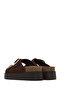 Women's Brown Double Buckle Thick Sole Suede Leather Slippers 25Sfd132810 - 6