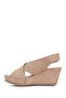 Women's Beige Strappy Wedge Heeled Suede Leather Sandals 26Sfd141010 - 3