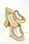 Beige Satin Fabric Thick Heeled Women's Slippers M570021204 - 5