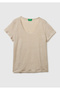 Women's Stone 100% Linen Wide Collar Short Sleeve T-Shirt