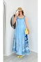 Women's Buttoned Bodice Square Neck Patterned Maxi Long Linen Dress - 3
