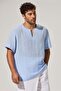 Short Sleeve Crew Neck Blue T-Shirt - 5