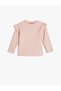 Basic T-Shirt Ruffle Detailed Long Sleeve Camisole Crew Neck Soft Textured