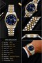 Women's Double Color Stone Detailed Steel Band Calendar Wristwatch