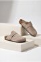 Women's Genuine Leather Eva Sole Closed Front Buckle Sabo Daily Slippers Sumpa Beige Suede - 4