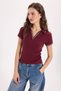 Women's slim fit cotton polo neck short sleeve burgundy t-shirt - 8