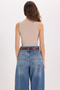 Women's standard fit regular cut sleeveless halter neck beige crop tank top - 9