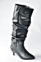 Black Low Heeled Drawstring Women's Boots N372665109 - 5