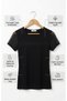 Black Viscose Tulle Detailed Back Embroidered Women's T-Shirt - 2