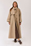 Cotton High Collar Buttoned Trench Coat Beige - 6