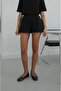 Black Pleated Detailed High Waist Mini Shorts - 4