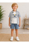 Denim Shorts Gray Muslin Shirt White Printed Tshirt Boy Baby Summer 3-Piece Set 6-24 Months - 6