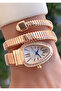 Gold Color Special Design Stone Wrapped Snake Model Women's Wristwatch - 5