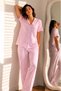 Women's Pajama Set Pink Striped Short Sleeve Cotton Ultra Soft Relaxed Fit Buttoned Nightgown Dressing Gown - 5