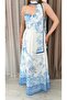Women's Shoulder Tie Thick Belted Lined Floral Maxi Long Linen Dress - 6