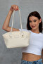 Women's Cream Canvas Shoulder Bag with Zipper for Daily Use Medium Size Tote Bag - 6