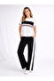 Women's Stripe Detailed Short Sleeve Premium Modal Bottom-Top Tracksuit Set - Black - 2