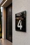 Uptab Series - Glossy Black Plexiglass Door Number Apartment Number, Hotel, Apartment Number Self-Adhesive with Elevator Number 14X10 cm