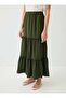Gather Detailed Elastic Waist Skirt - Khaki - Benin - 4