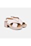 Women's Cream Cross-Strapped Thick Heeled Leather Sandals