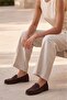 Women's Genuine Leather Oval Toe Moccasin Stitched Drawstring Loafer Casual Shoes Lefora Light Brown Suede - 4