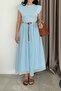 Blue, Padded, Garnished and Leather Belted Dress 0103 - 5